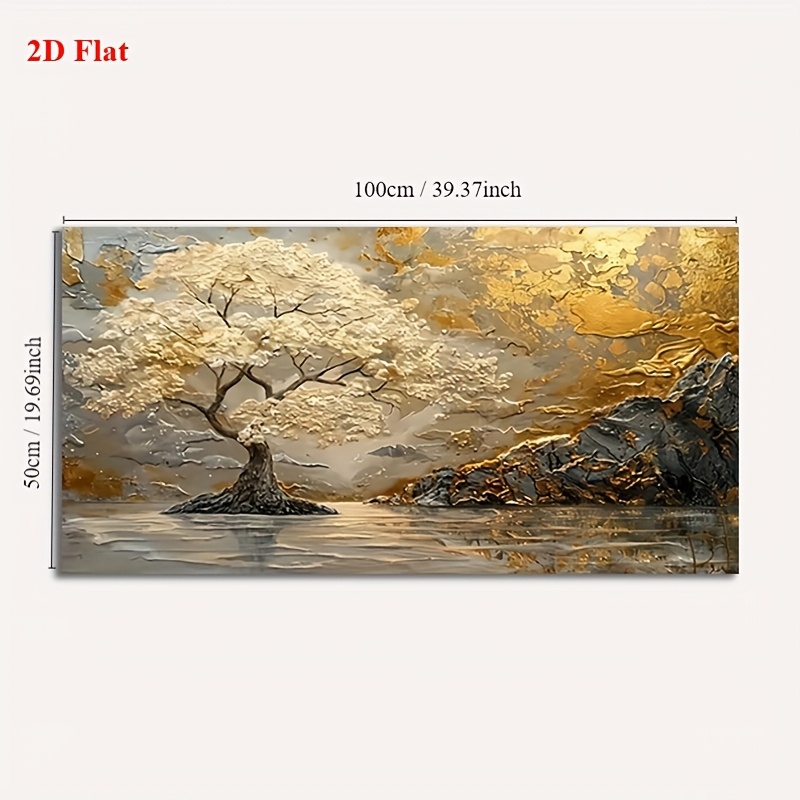 Image of 2d Flat, 2d Flat, Frameless Canvas, Abstract Landscape Tree Canvas Poster, Suitable For Living Rooms, Bedrooms, /birthday Gifts/holiday Gifts/new Year Gifts/christmas Gifts 50 X 100cm/20 X