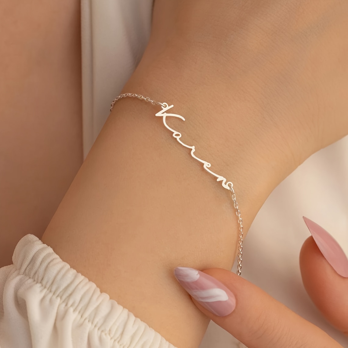 

Elegant Custom Name Bracelet - Personalized Stainless Steel Charm, Sleek & For Casual Attire - Women' Jewelry In English Only