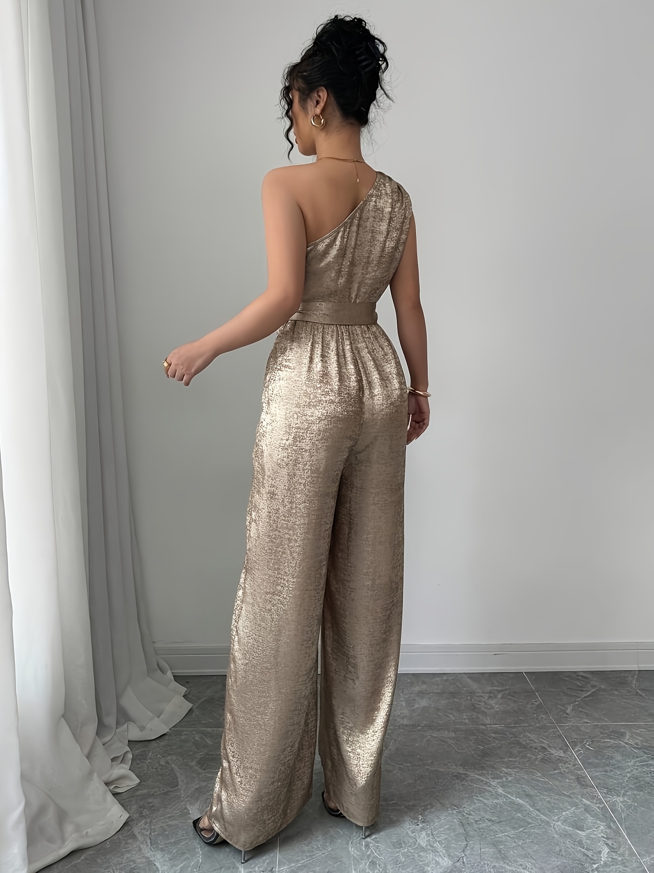 elegantes goldenfarbenes ärmelloses einärmiges jumpsuit Temu Germany