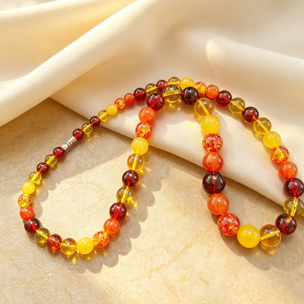 Layered Resin Bead Necklace, Red & Yellow Multicolor