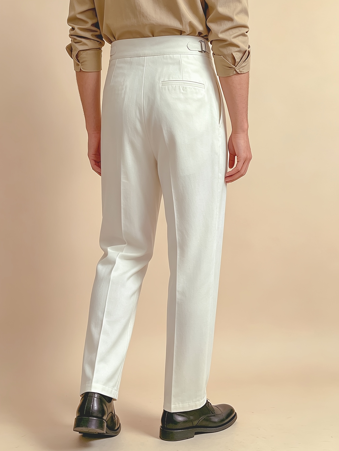 New Pure Comfortable Elegant Business Casual Italian Naples Commuter Straight Trousers Solid Color Woven Button Double-Sided Paris Button Men'S Dress Pants Suit Trousers, Daily Fashion Wear Work Office All-Season Men'S Clothing Spring Autumn