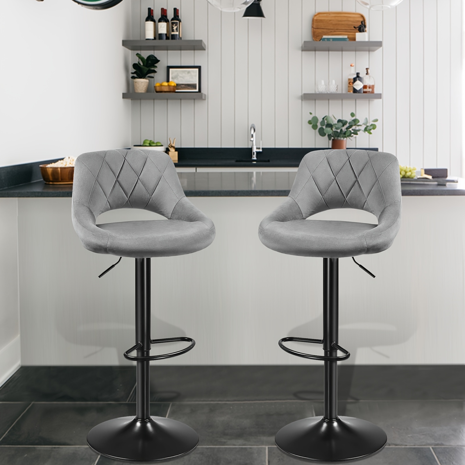 TEMU Stools Set Of 2, Counter Height Bar Stool Chairs Island Stools, Adjustable Swivel Modern Stool Chair Upholstered Barstools For Bar Kitchen