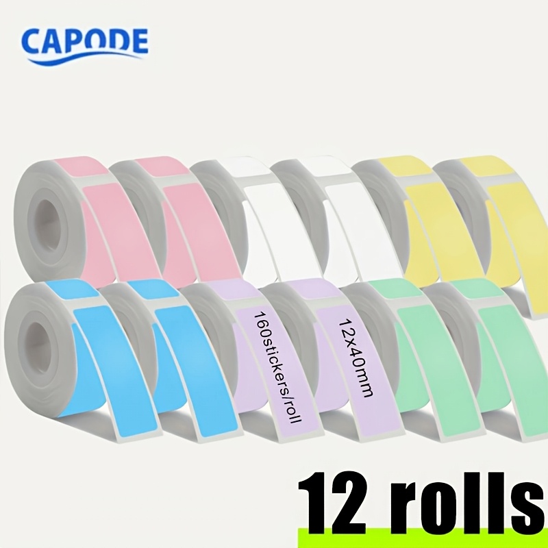 TEMU 12 Rollos de Stickers de Color Adecuados para P15, 12*40Mm (0.472*1.57In) Papel , 160 Hojas de Por Rollo, Compatible con P15, 2 Rollos Por Color