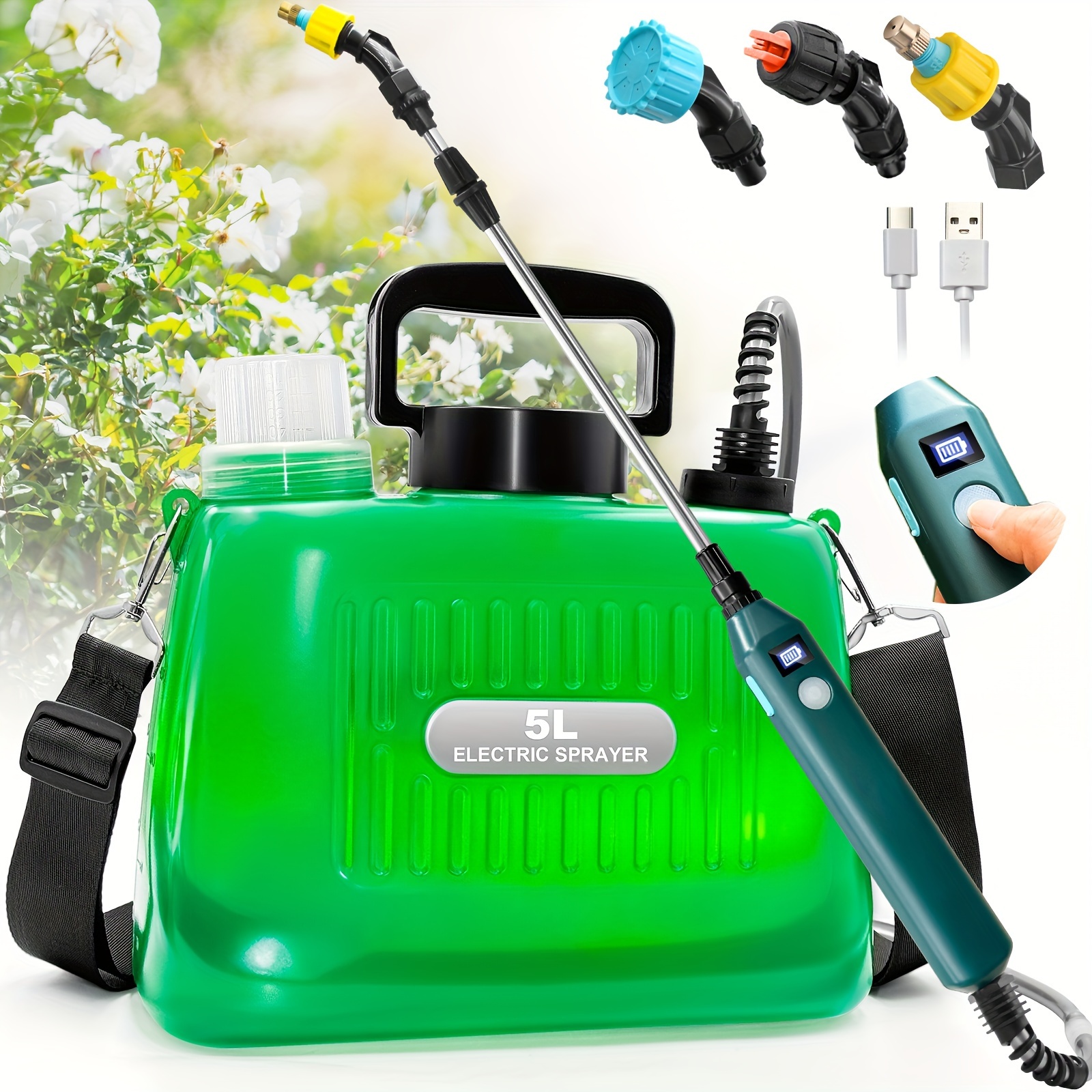 

1.35 Gallon Battery , 23.6" Telescopic , 3 Mist Nozzles, Shoulder For , And