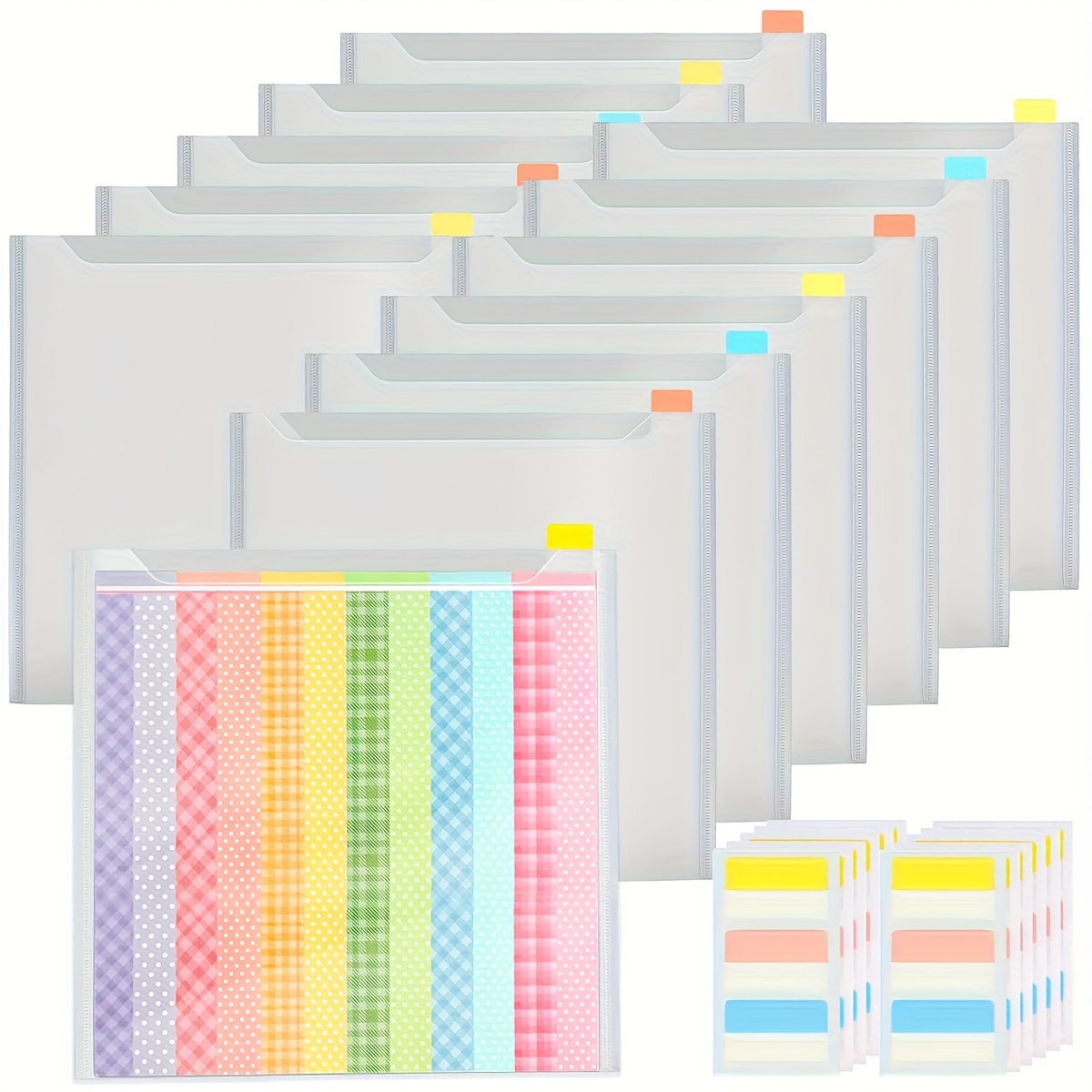

8pcs/12pcs/24pcs/36pcs Scrapbook Paper Storage Organizer With 30pcs/60pcs/120pcs Large Sticky Index Tabs, Scrapbook Paper Organizer For Holding 12 X 12 Inch Scrapbook Paper, Vinyl Paper And Cardstock