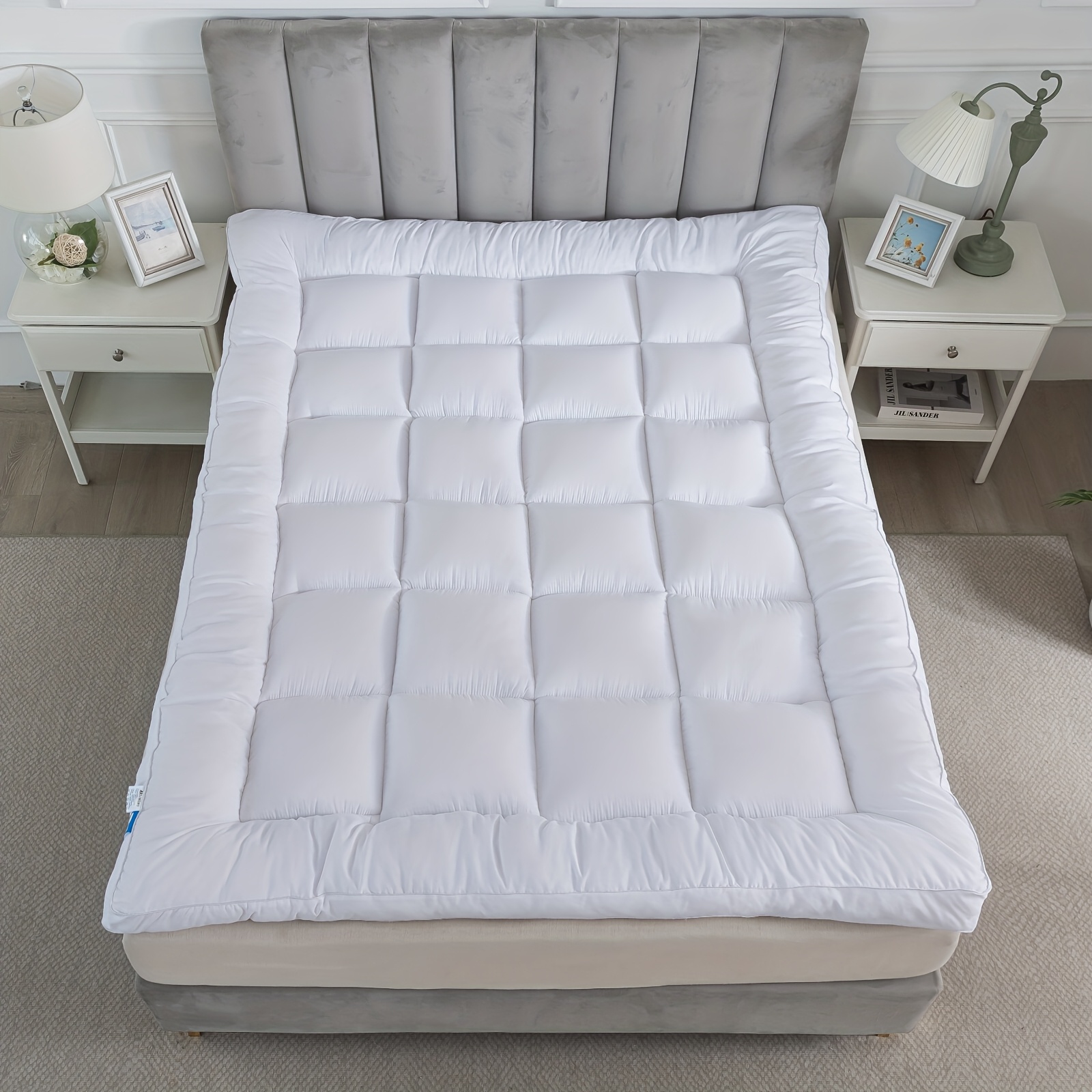 10Cm Hotel Grade Mattress Topper | Extremely Soft Featuring 1200GSM Hollowfiber Filling | Elastic Corner Straps | Available in White, Grey, Blue, Black | Sizes: Single, Small Double (4Ft), Double, King, Super King