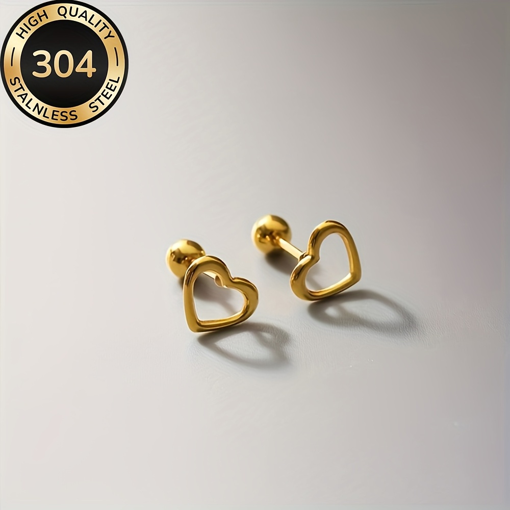 E-shop Hochwertige Ohrstecker aus Edelstahl in goldener Herzform, KC, hypoallergen, farbbeständig, bequem vielseitig, schlicht elegant, hochwertige