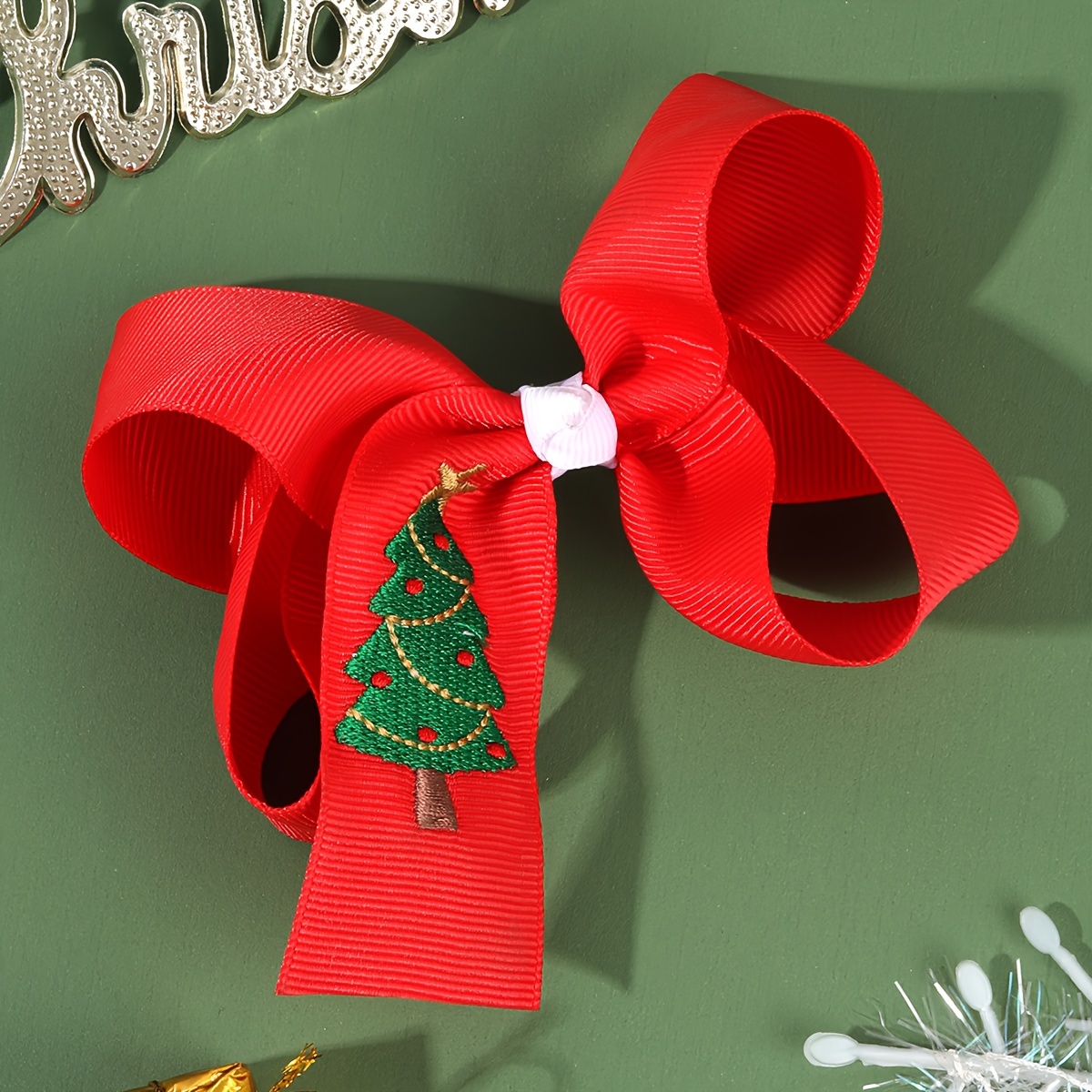 

Christmas Tree Embroidered Bow - , Red For Parties &