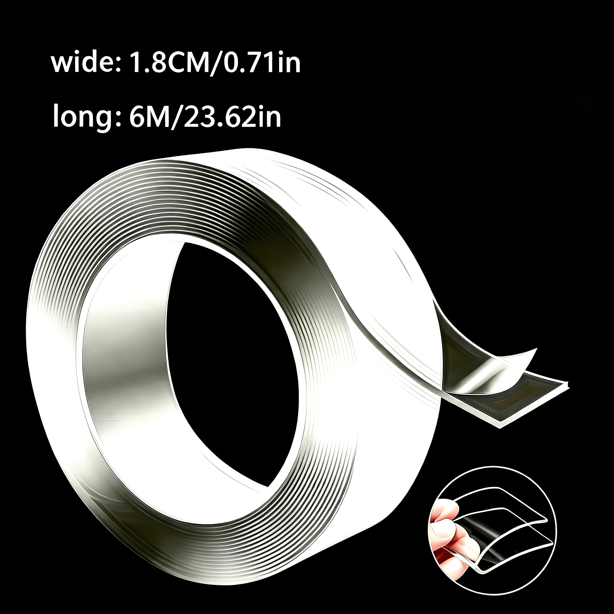 TEMU Super Strong 6-meter Nano Double-sided Tape - Reusable Adhesive, Suitable For All Surfaces Such As Plastic, Wood, Glass, Metal, Etc. | Ideal For