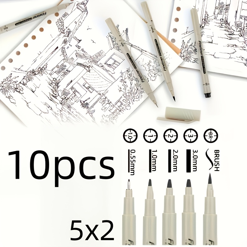Image of 10-pack Black Fine-point Calligraphy Drawing Pen Tube Pens – Featuring A Lightweight And Durable Plastic With Built-in Ink, Suitable For Line Art, Sketching, Journaling, , And Comic