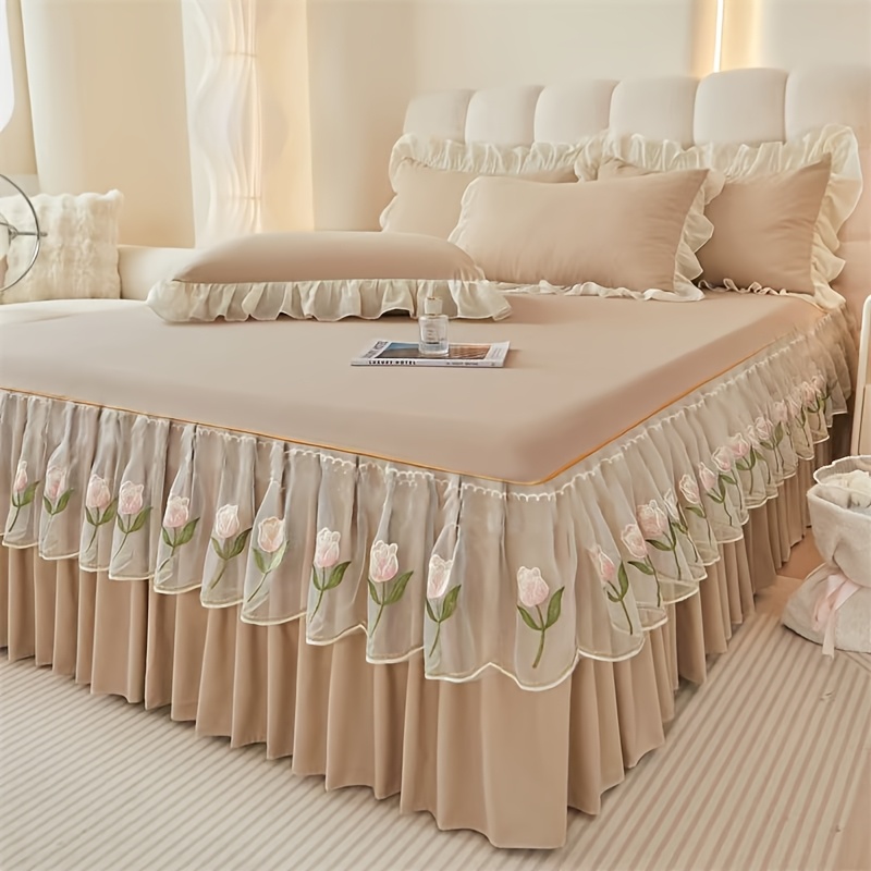 TEMU 1pc Bed Skirt, Embroidered Lace Craft , Use, Soft And Comfortable, For Bedroom
