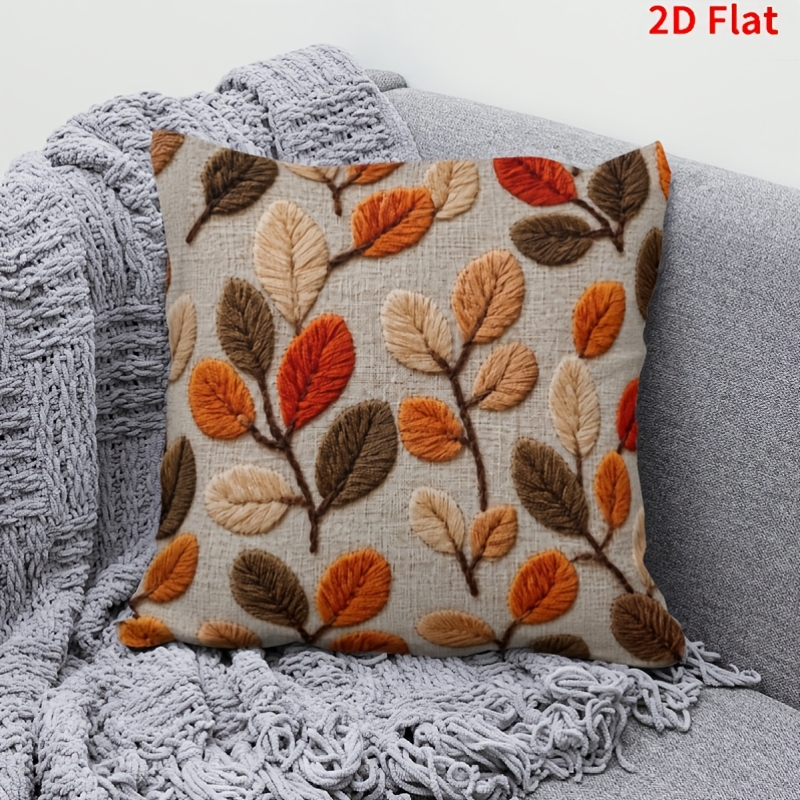 TEMU 2d Flat Printing, Short Plush Pillowcase, Double-sided Printing Warm Brown And Orange Non-real Embroidery, Suitable For Sofa Cushions, Office