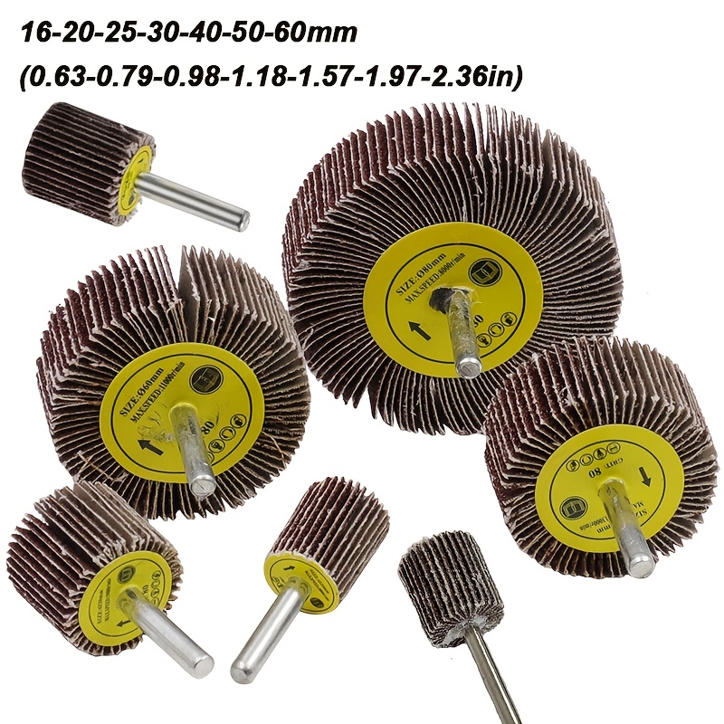 6/7pcs Flap Blade Wheel With Handle Dia 80# 6mm Accessories Rotary Tool Buffing Sandpaper Flap Wheel With For Metal Wood Grinding, Rrust Polishing