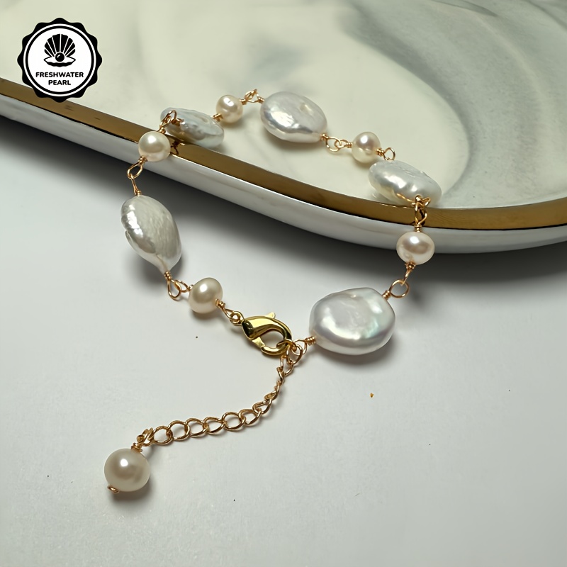 Baroque Pearl Bracelet Button Closure Freshwater Pearls August Birthstone