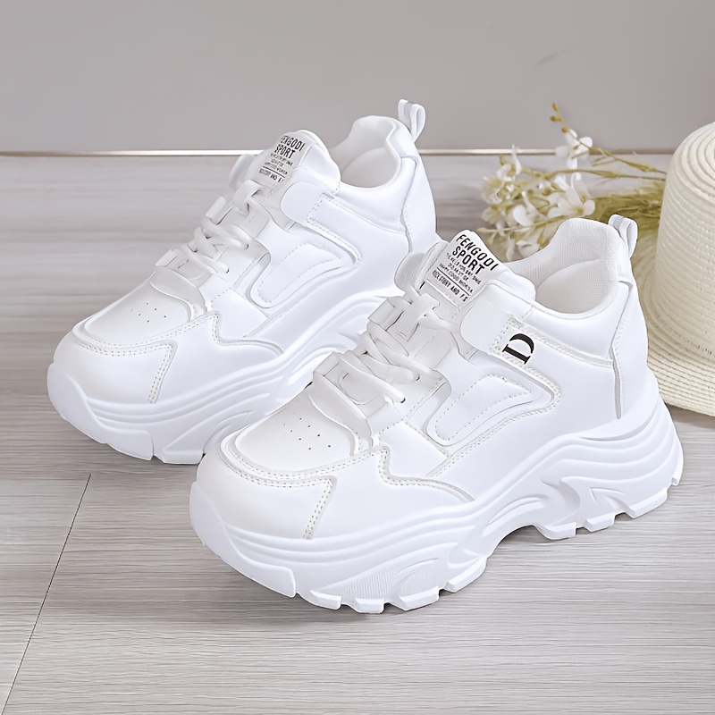 TEMU Women's Walking Shoes With Thick Soles And Cushioning, Lightweight Height-increasing Lace-up Casual Dad Shoes, Comfortable For Long , Commuter