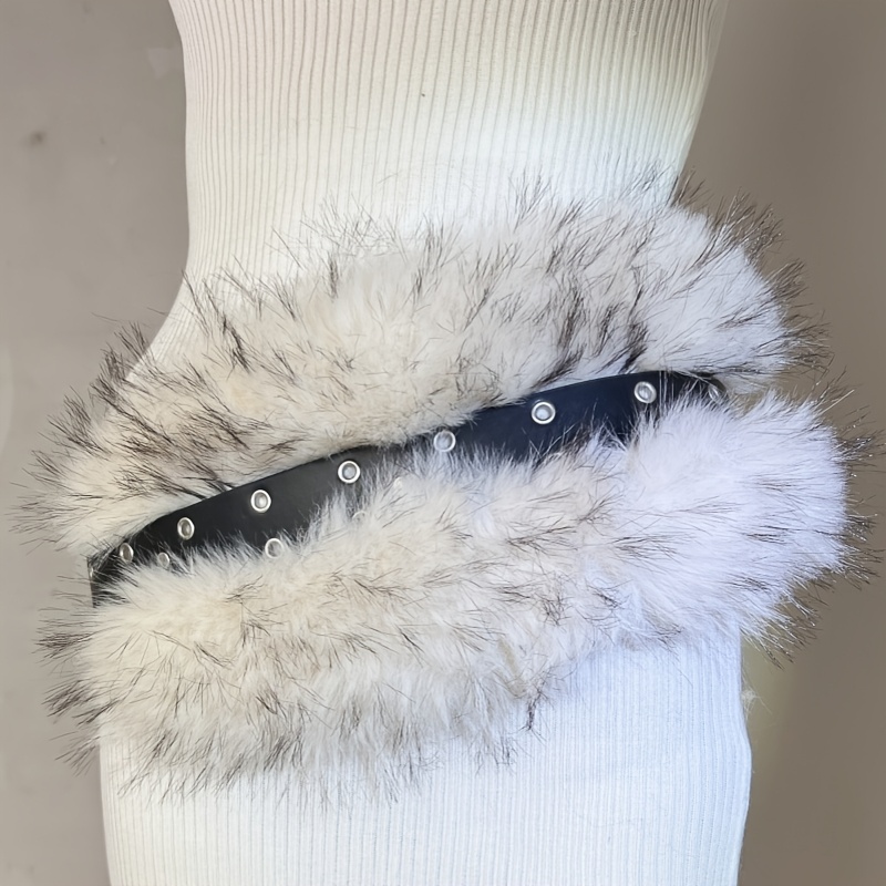 d a faux rabbit fur belt metallic rings wide pu leather - Temu Norway