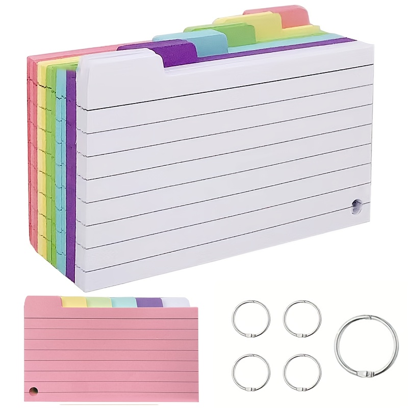 TEMU 125 Index Cards, 3x5 Inch Standard Index Cards, With 5 Ring Blank Flashcards, Lined Index Cards, Heavy Duty Note Cards, For Study, Office, Home,