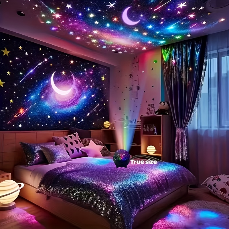 USB Black Starry Moon Projection Room Decoration Light – RGB Mood Lamp For Living Room, KTV, Bar, Parties & Holidays (Ceiling Projection, Portable)