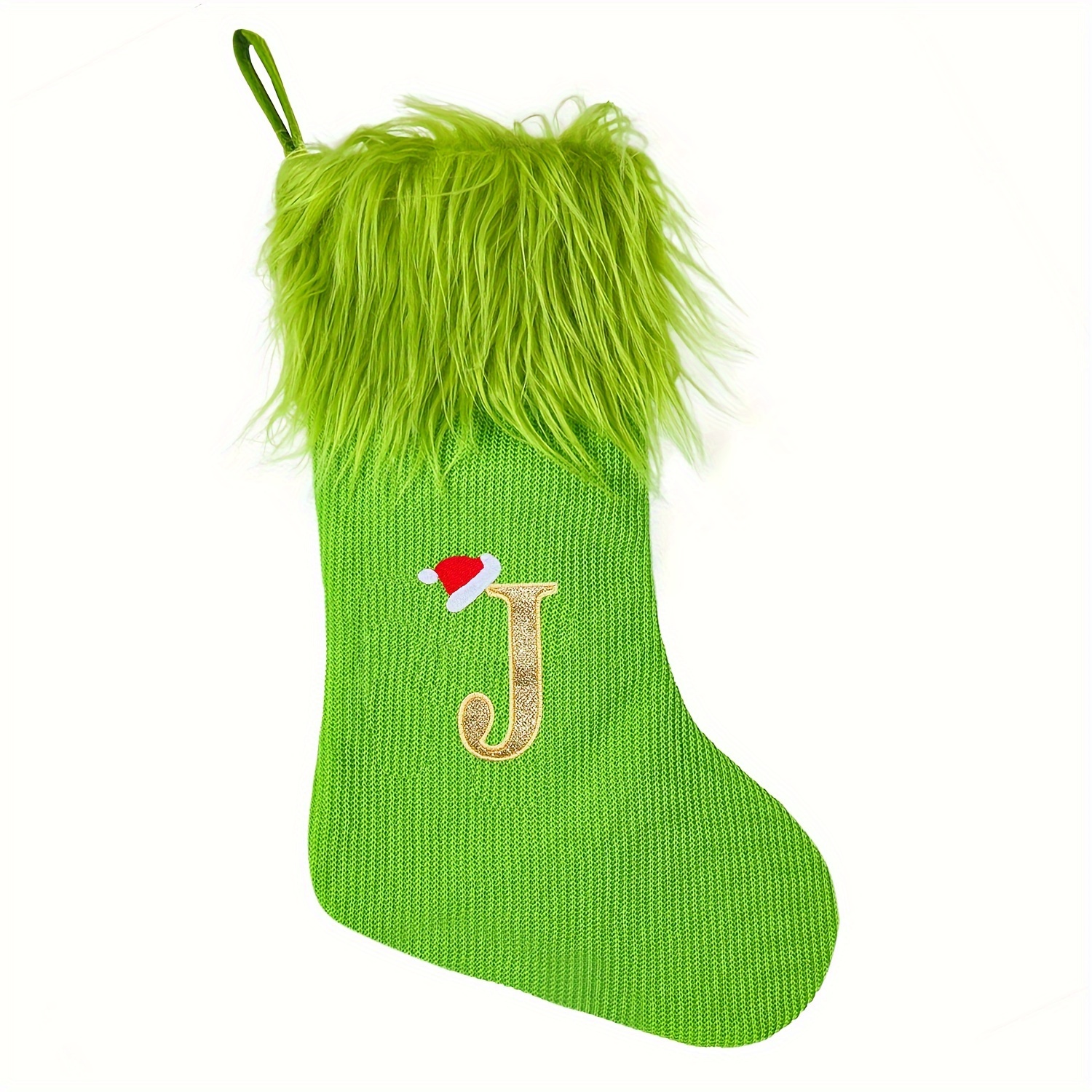 A Single Piece, Green Plush Christmas Stocking Decoration, A Gift Bag With Green Letters
