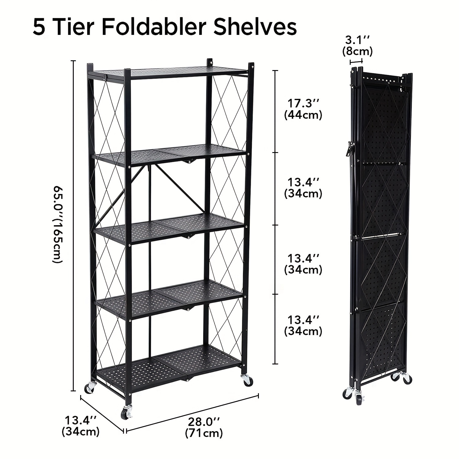 5-Tier Foldable Metal Storage Shelves With Wheels – Heavy Duty