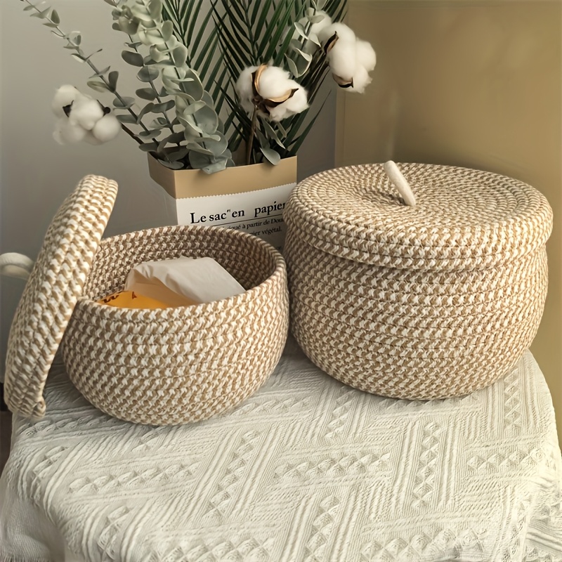 bohemian style fabric storage basket lid self supporting Temu
