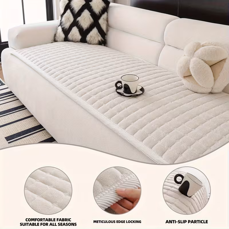 a 1pc thick quilted flannel sofa cover handcrafted in a modern minimalist style with a matching wide border design this plush non slip sofa cushion friendly and scratch resistant machine washable suitable for Product details 4