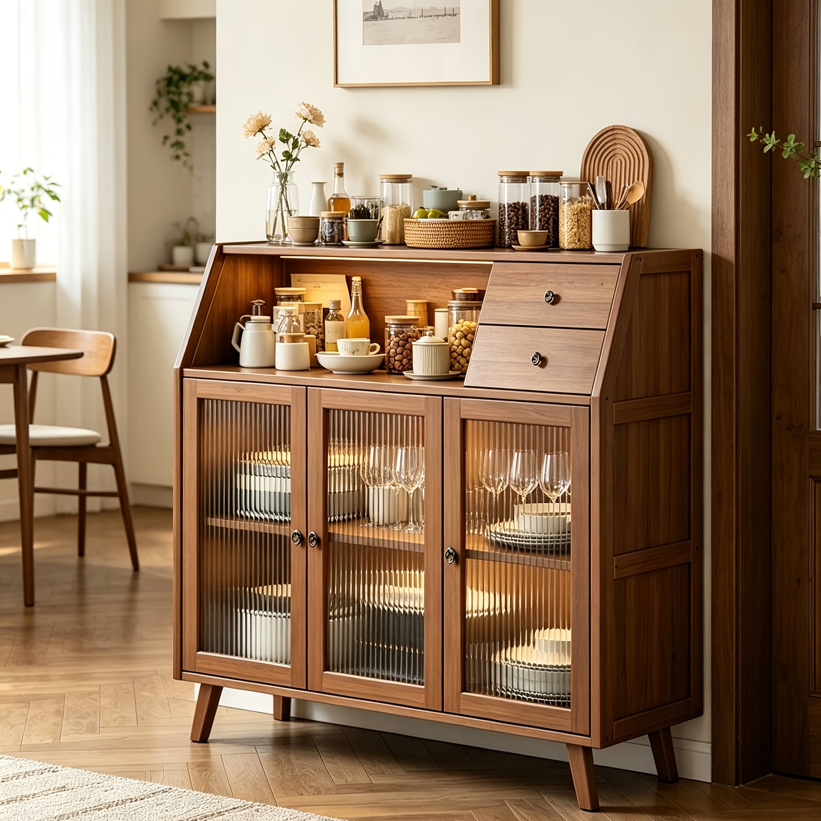 TEMU Sideboard Buffet Cabinet With Storage, Sideboard With Drawer, Kitchen Floor Cabinet With 3 Doors, Coffee Bar For Entryway, Living Room, Dining
