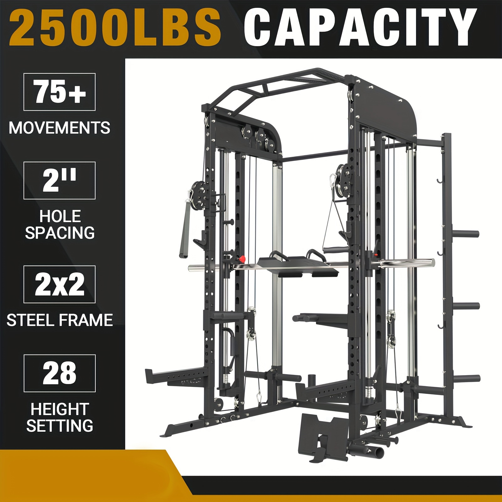 

Machine, Cage With Adjustable Cable , Vertical Leg Press And Bar, Multifunctional Squat Rack With , And Other