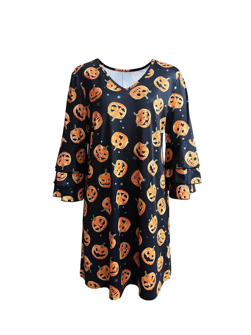 new halloween pumpkin print dress sleeves women - Temu Switzerland new halloween pumpkin print dress sleeves women - Temu Switzerland