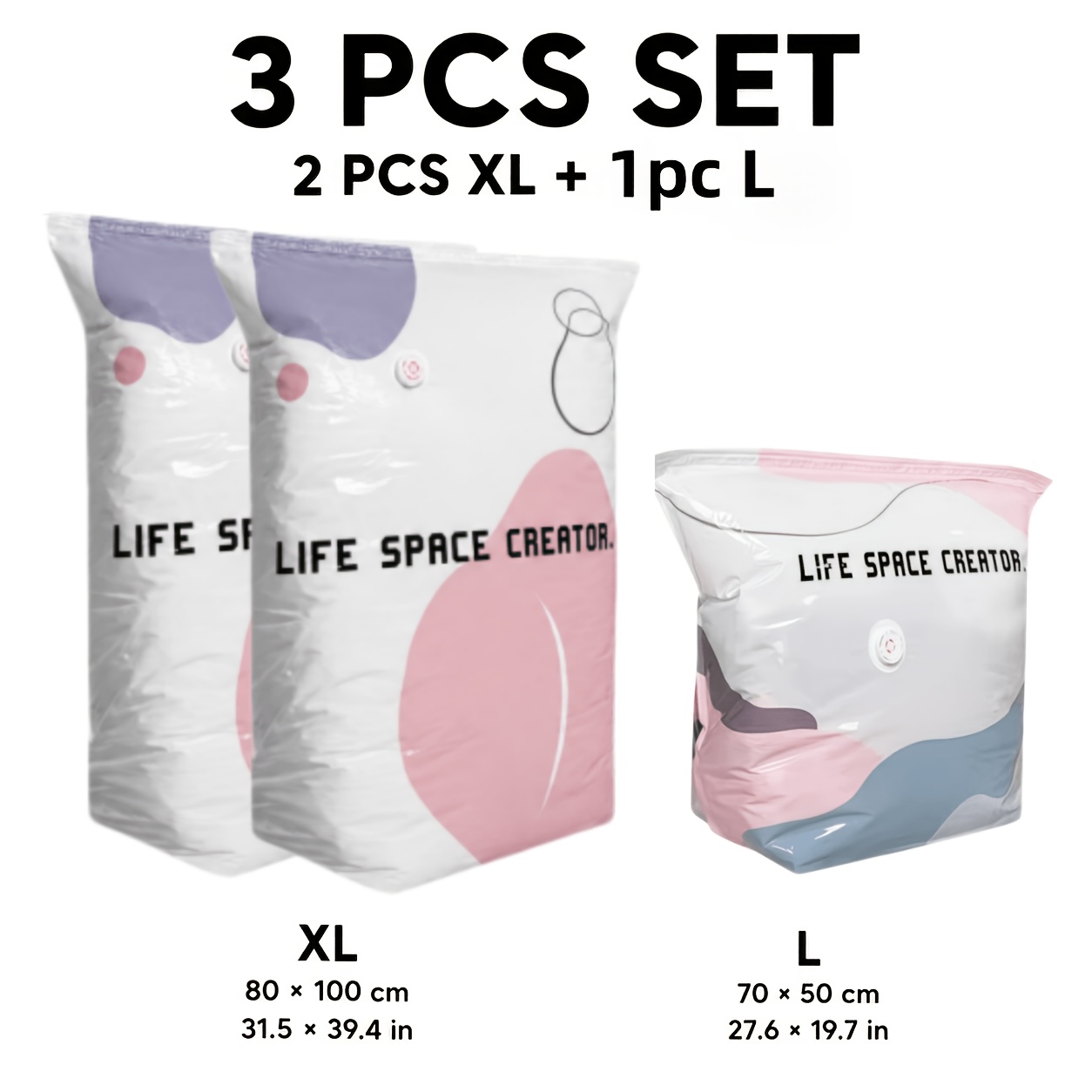 Image of 3pcs Pump-free Vacuum Storage Bags, Large Cubic Vacuum Sealing Bags, Thickened Reusable Space- Compression Bags, Suitable For Clothing, Blankets, Bedding, Home Furnishings, Moving, And Travel