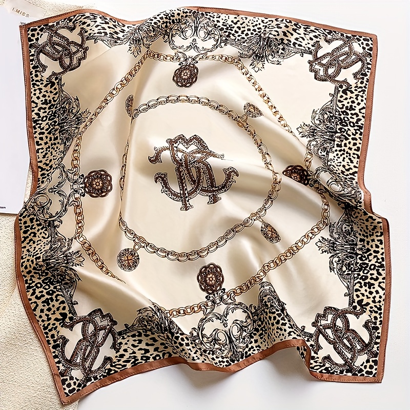 Image of 1pc Silk New European American Chain Leopard Scarf Decorative Pattern 100% Silk Warm Professional Scarf Small Neck Scarf