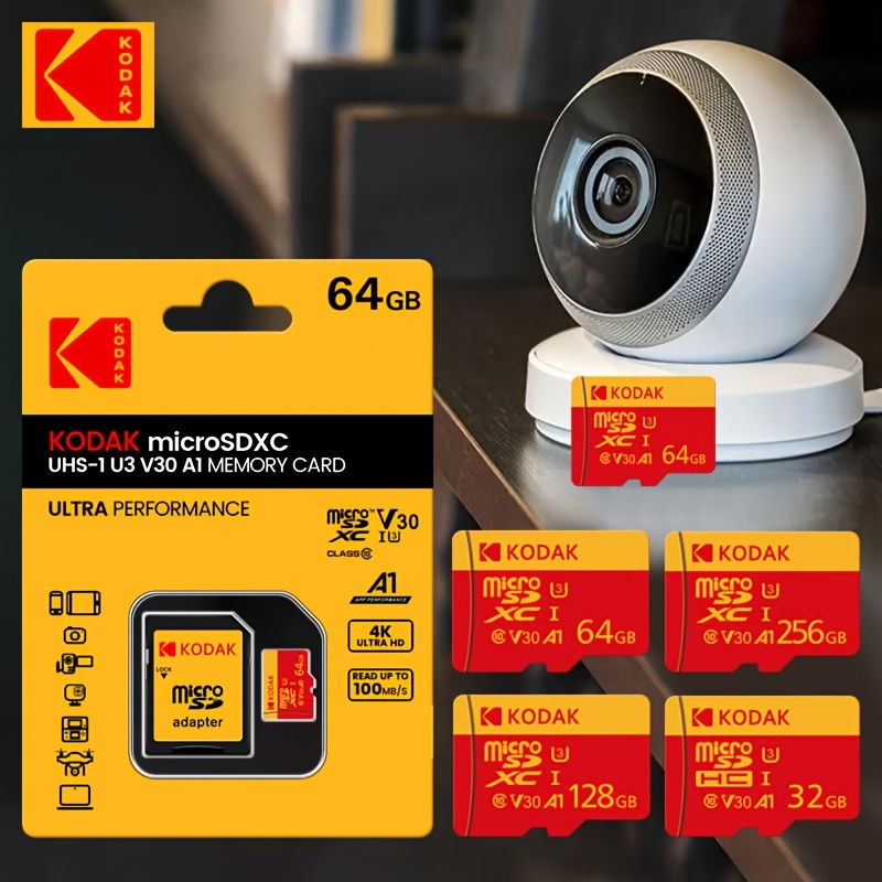 

Kodak U3 Micro Sd Card, 64gb/128gb/256gb, Class 10 U3, Tf Flash Memory Card For Camera, Tablet, Mobile Phone, Laptop, Pc, Car Stereo, Game Console, Audio - Red And Yellow Packaging