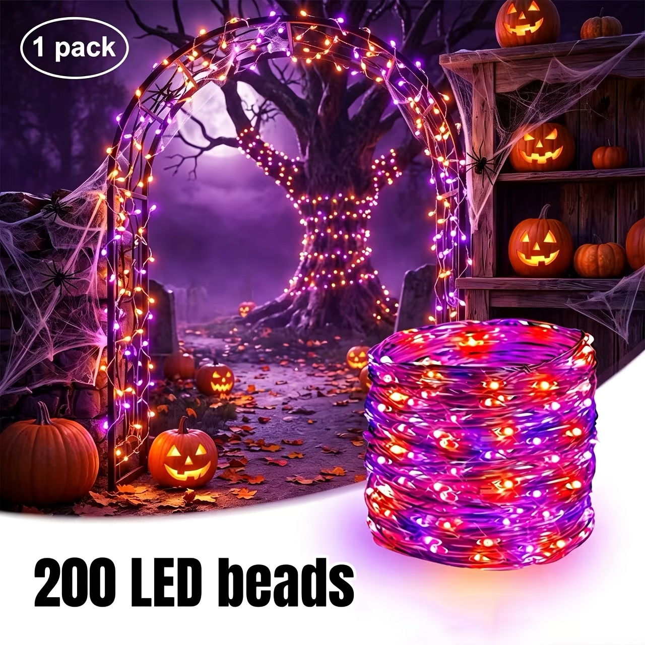 TEMU For Halloween Solar-powered Wire Indoor String Lights, Perfect For Decorating Pumpkins, , Haunted Houses, , Bats, Webs, And More. Great For