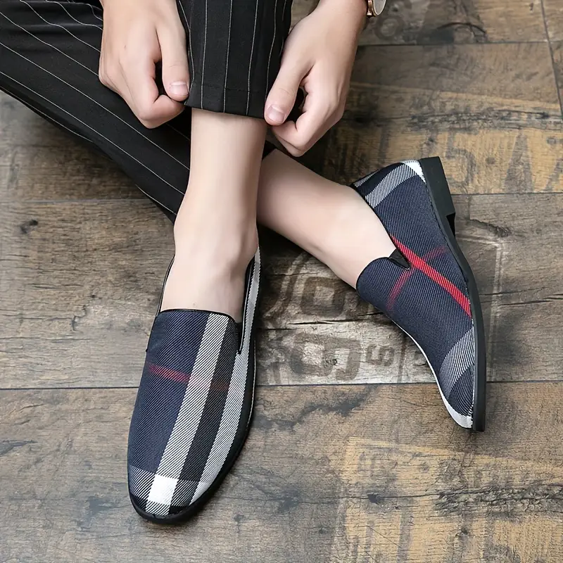 mens casual striped loafer shoes fashionable slip on with round toe low profile pu leather ideal for daily and unisex adult details 4