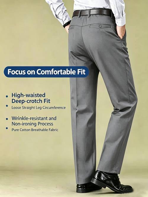 mens anti wrinkle breathable long pants summer thin loose straight casual trousers