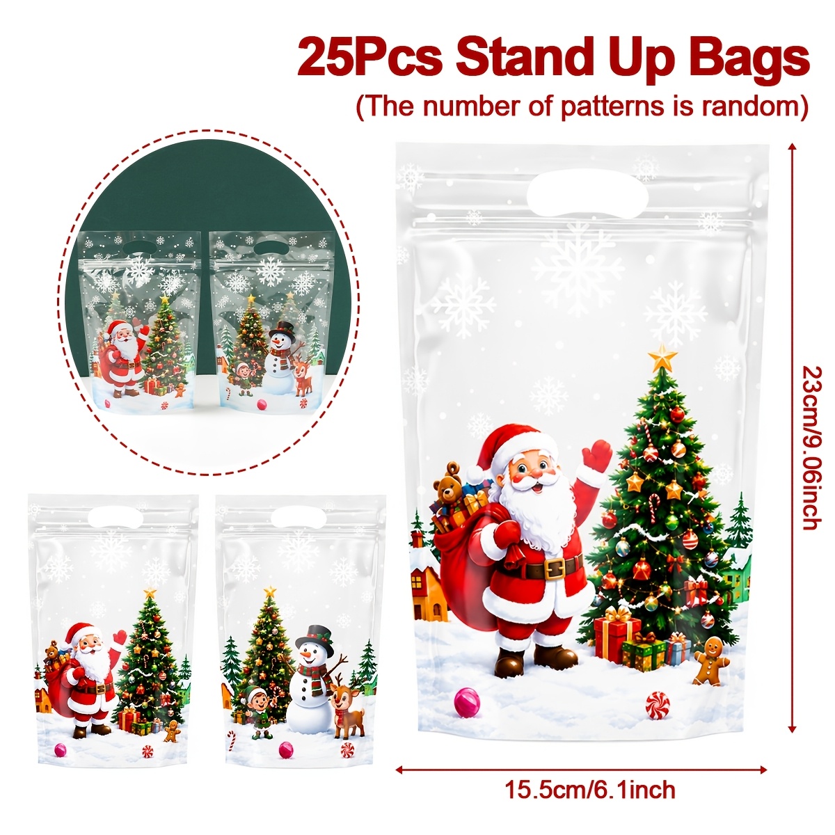 TEMU 25-pcs, Christmas Mixed Style Handheld Gift Bags (random Style), Santa Snowman Christmas Tree Printed Gift Packing Bags, Merry Christmas