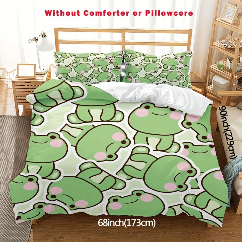TEMU Frog Duvet Cover Set, Bedding For Boys, Teens, And Girls' Room Decor, Cute Frog Duvet Cover And Comforter Set, 3pcs Set, Includes 2 Pillowcases