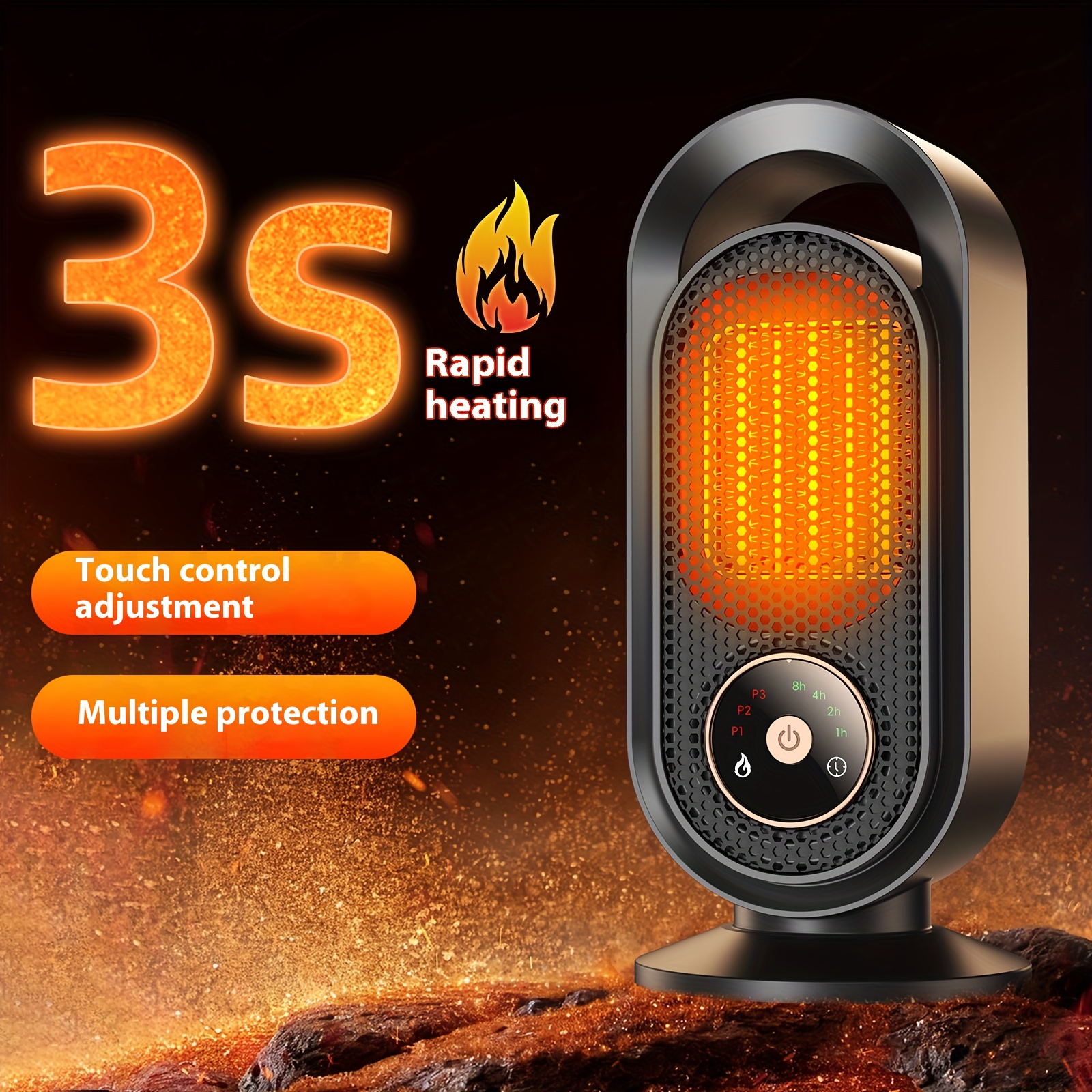 3-Second Quick Heating Heater with Touch Control, EU/US Plug, Overheat Protection & Tip-Over Safety, Energy-Efficient for Office, Living Room, Study, Cafe - Square Design, 220-240V, Heater for Home, Office Heating, Modern Heater, Durable Construction, Electric Heater, Heater For Room, Portable Heater