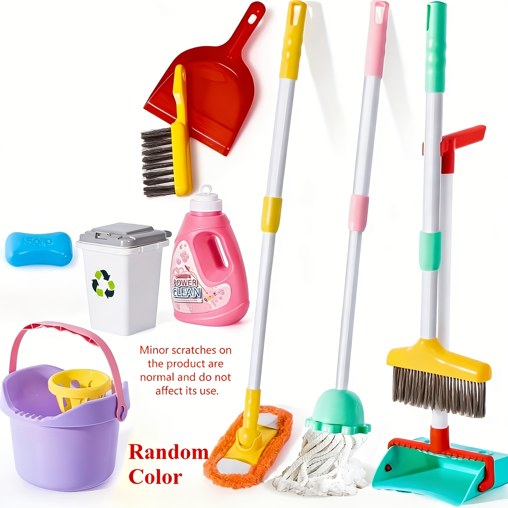 Image of Kids Cleaning Toy Set, Kids Adjustable Mop Broom & Dustpan Set, House Cleaning Tool Toys For Children, Learning Pretend Play Gift For Girl Boy 3-5 Year Old Clean Toy，random Color