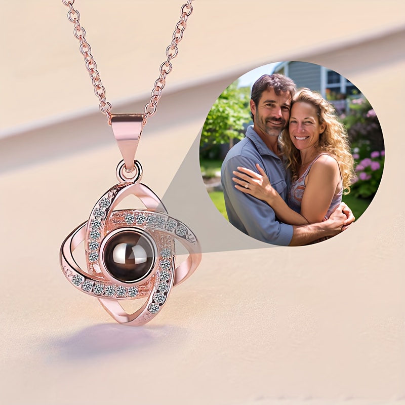 

Personalized Charm, Custom Color Photo Projection Pendant Necklace - Elegant Copper With Cubic Zirconia, Perfect Gift For Mom, Girlfriend, Wife On Valentine's, Day & Christmas, Best For Christmas