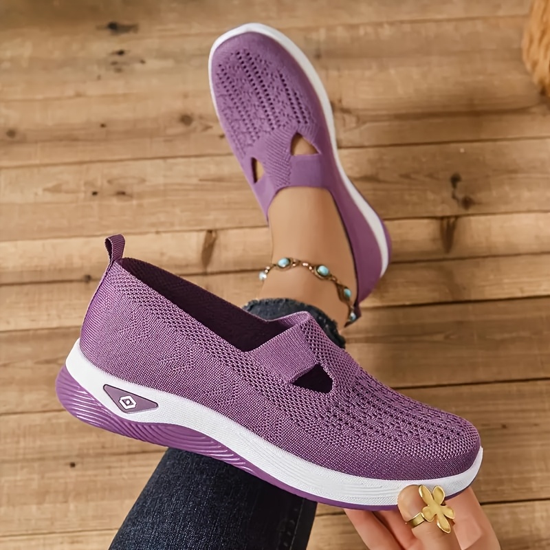 TEMU Women's Breathable Mesh Slip-on Sneakers - Retro Casual Walking Shoes With Embroidery Detail, Round Toe & Soft Fabric Upper, Lightweight Pvc Sole For