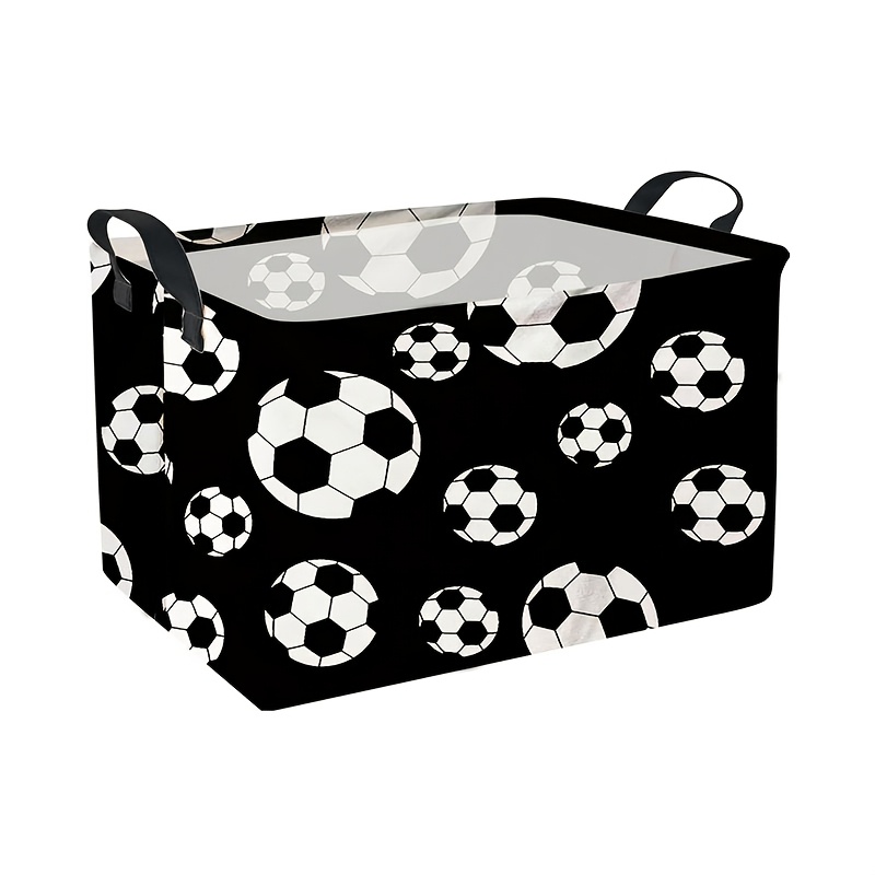 1pc Rectangular Football Patterned Laundry Basket, Room Gift Basket, Canvas, Foldable, Large Storage Basket For Toy Room, Bedroom, Clothes, Laundry Baskets
