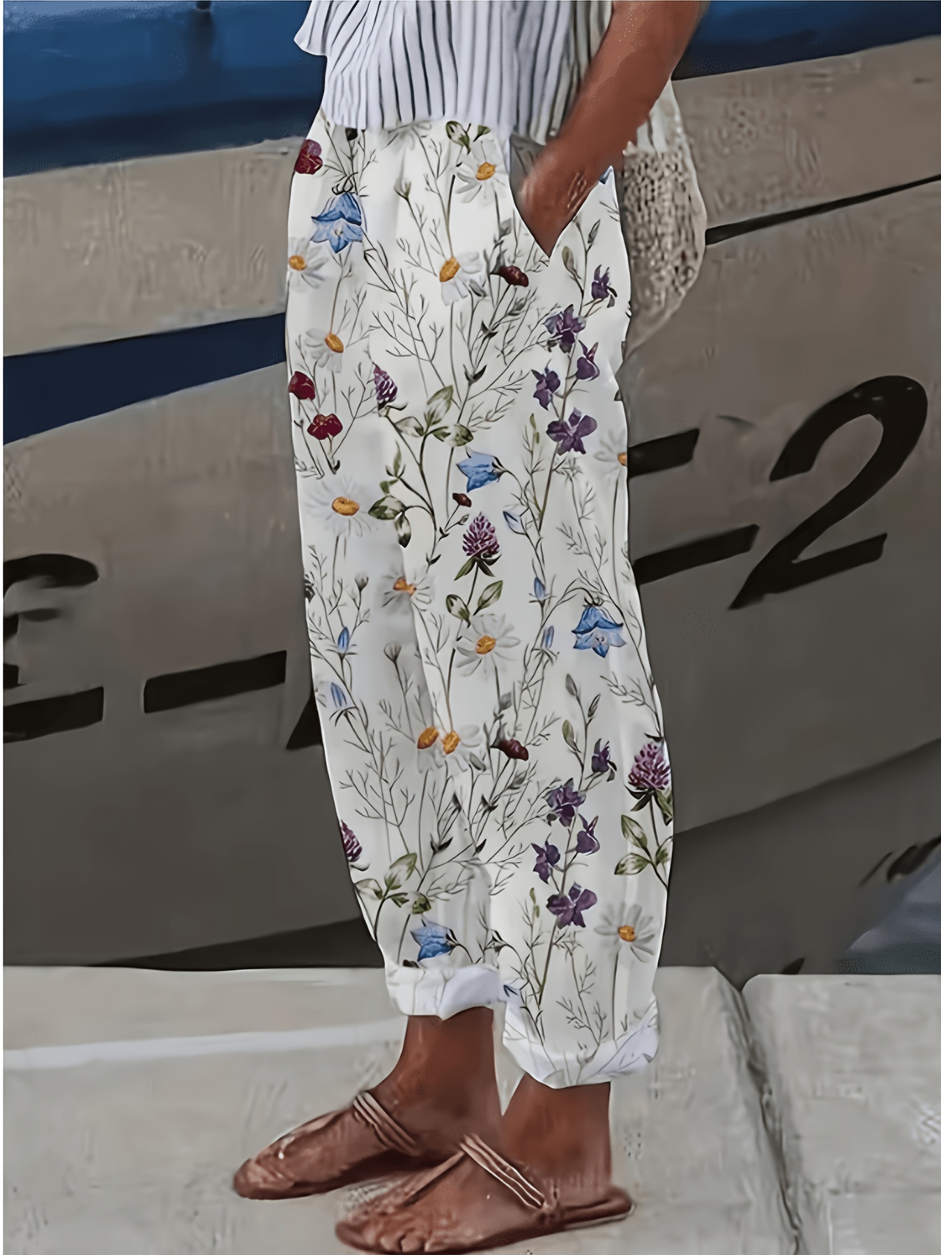 womens simple   print versatile pants casual loose fit with elastic waist summer trousers
