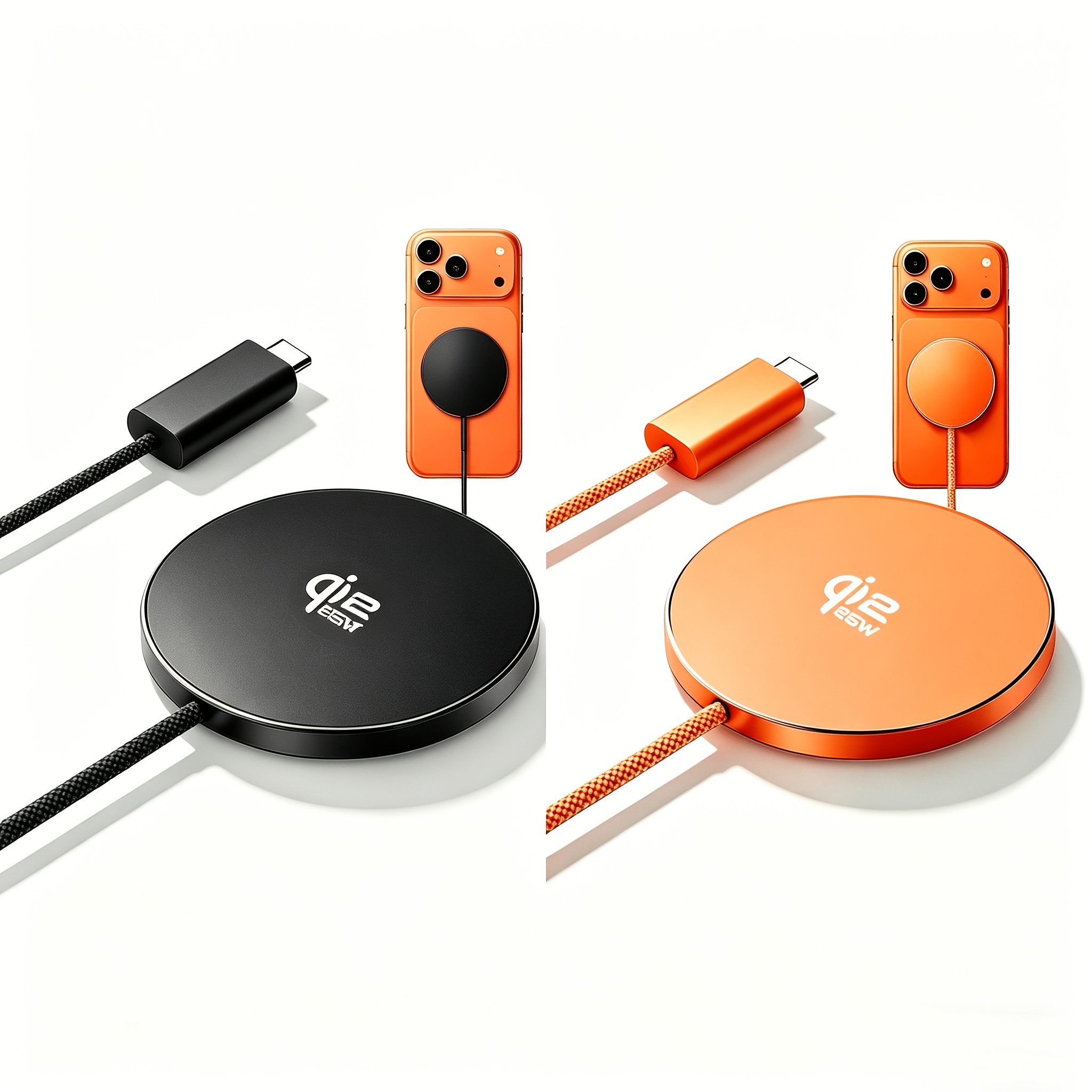 TEMU 2pcs Qi2 25w Magnetic Wireless Charger, Fast Charging Pad, 1m Cable, Mag-safe Compatible For Iphone Air/17/16/15/14/13/12, Air-pods 4/3/2/pro,
