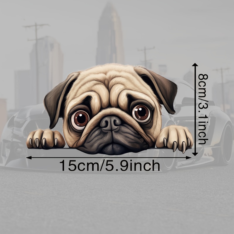 Adorable Cartoon Pug Dog Car Decal - Waterproof Vinyl Sticker For Glass, Metal, Plastic & Ceramic Surfaces, Glossy Finish, Fun & Creative Motorcycle Accessory, Self-adhesive Animal Theme