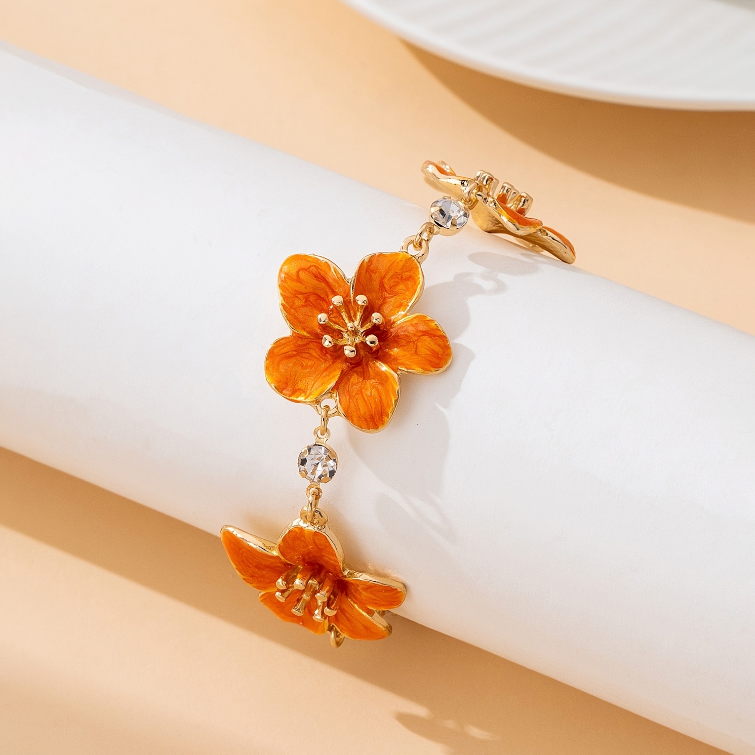 Women's Exquisite Blue Drip-Painted Five-Petal Flower Bracelet
