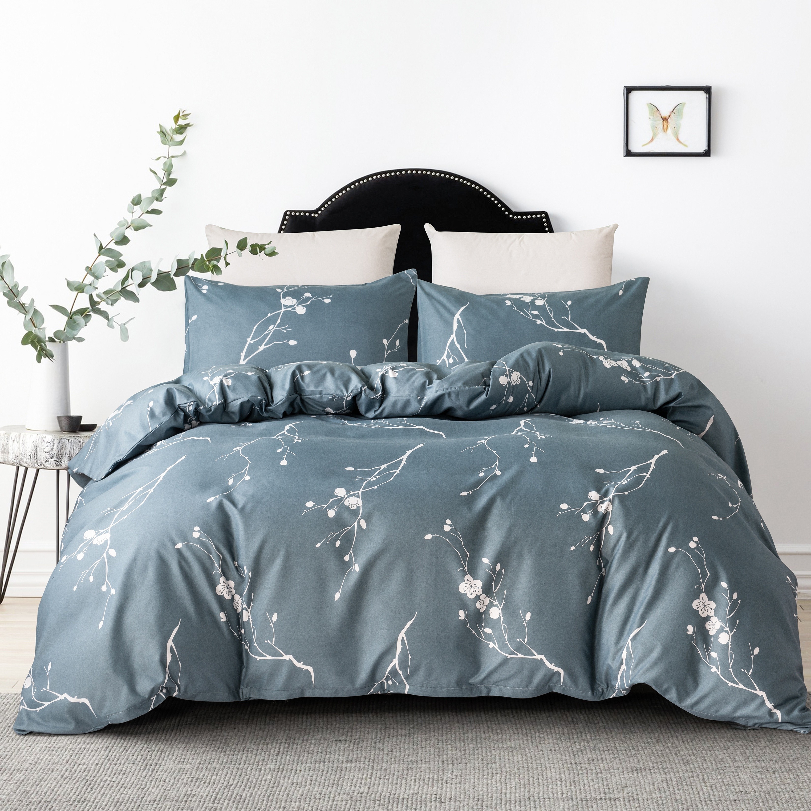 

Plum Duvet Cover Twin Blue Comforter Set Soft Hotel 2/3pcs Microfiber Lightweight Soft White Floral Blue Bedding Set With Zipper Closure