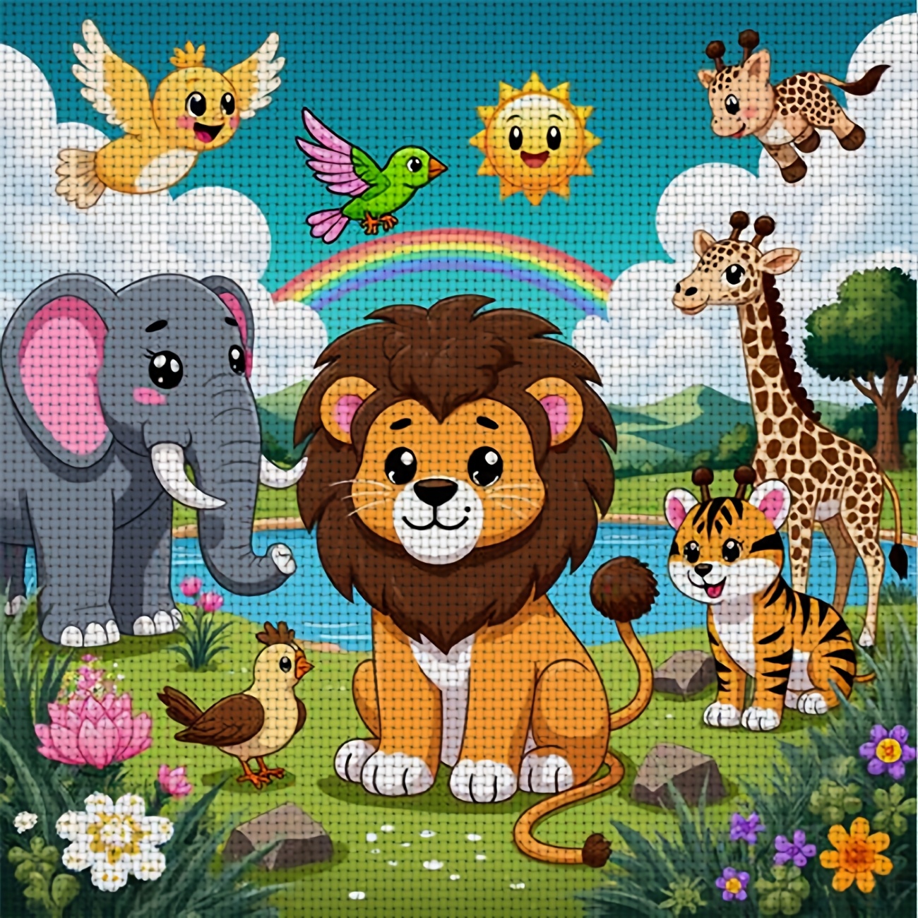TEMU 1pc Diy Stitch Print Kit, Frameless, "cartoon Animal Paradise Scene" Pattern, Beginners' Relaxing Craft Time, Allows You To Experience The Full