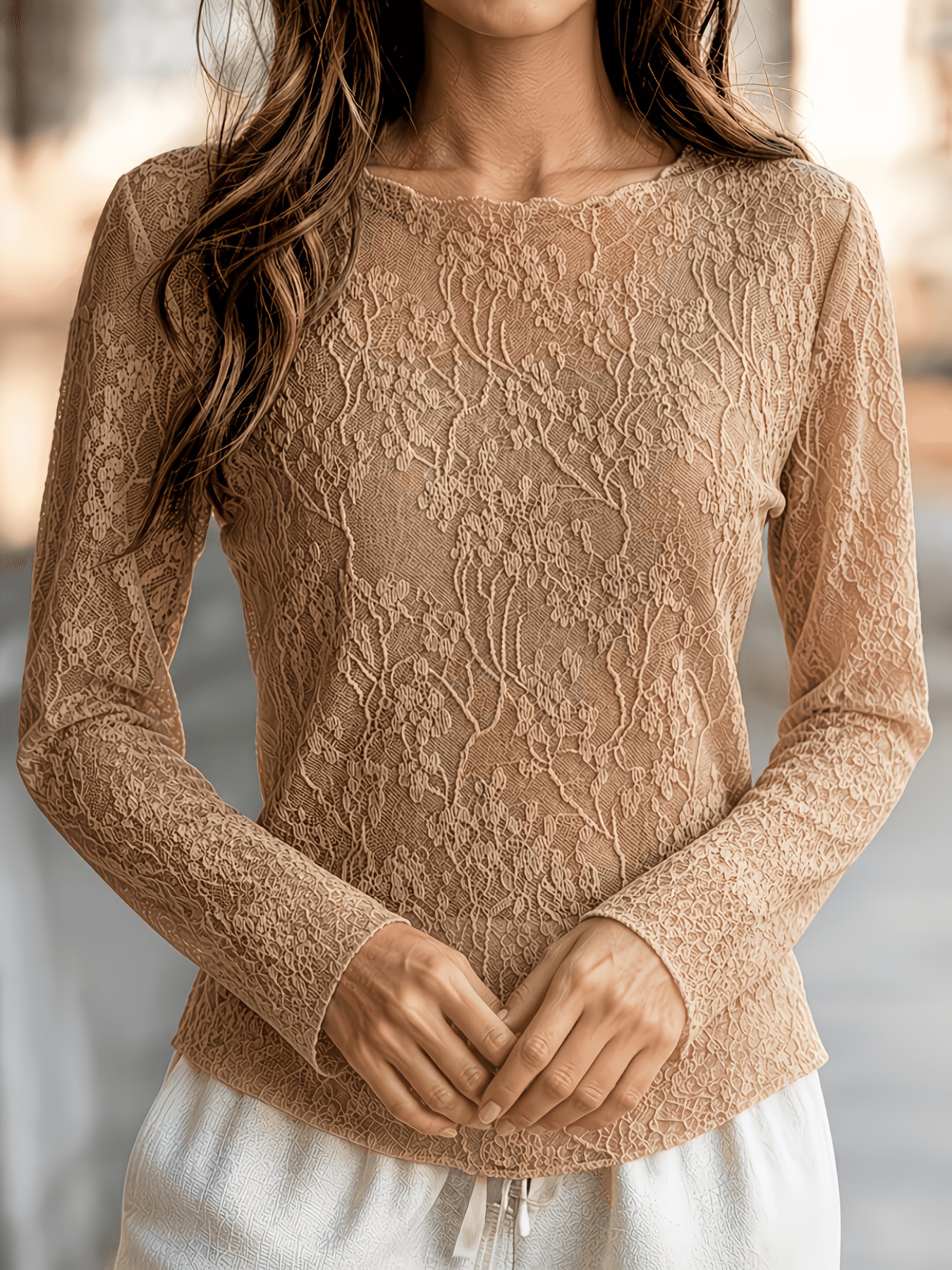 immagine dell'articolo taglie forti - top estivo 2026 francese lussuoso   in pizzo   da donna,  ,  , vita modellante, maniche svasate, capispalla da lavoro