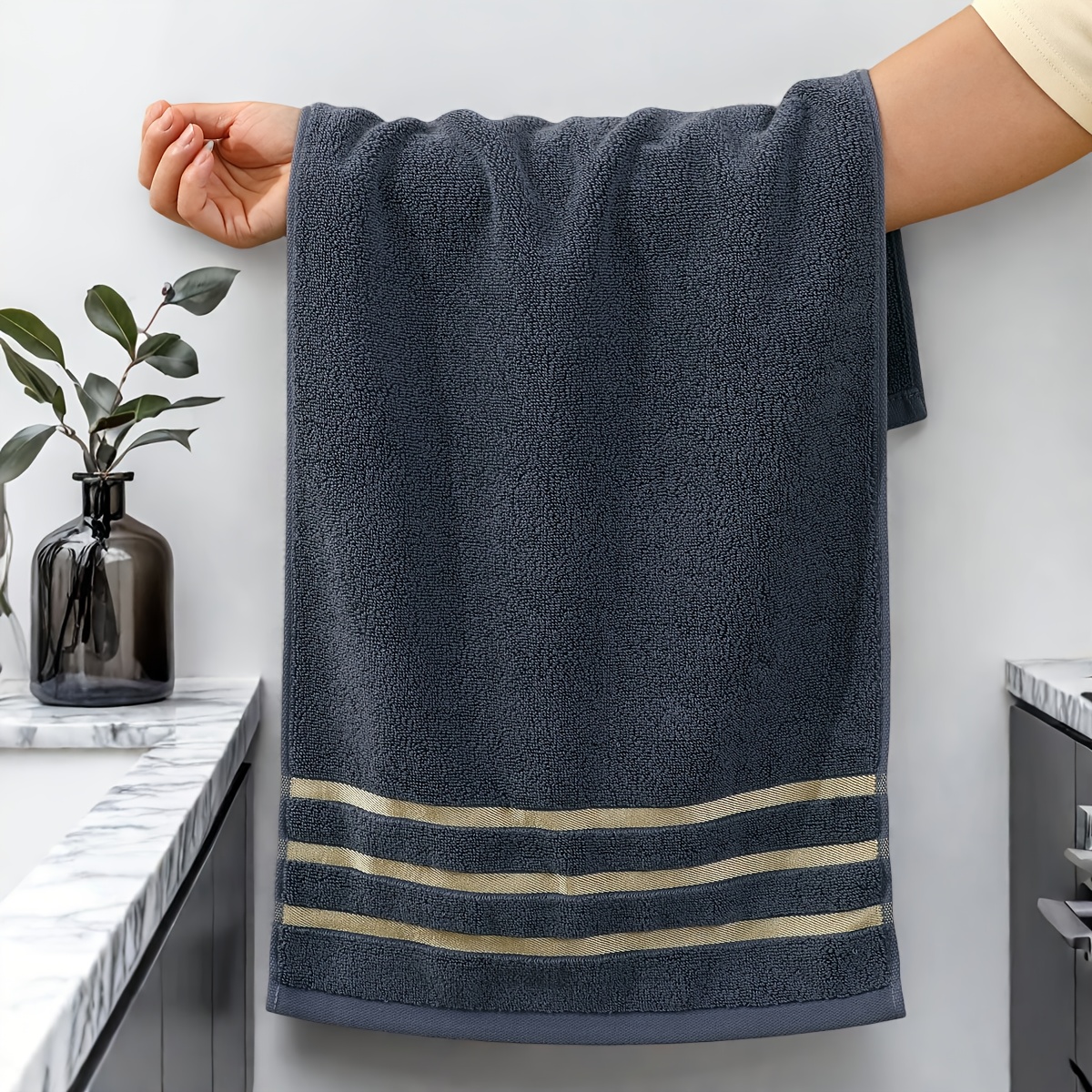 Luxury 6pcs Towel Set, 100% Pure Cotton Hand Towels, 35*75cm, Striped Pattern, Modern Design, No Shedding